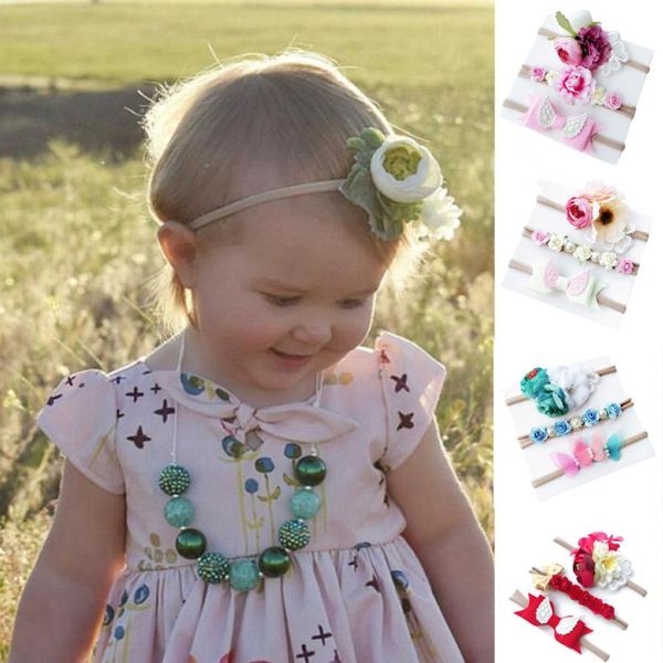 

3pcs/set kids girl baby toddler flower headband hair band headwear maquiagem infantil newborn pgraphy accessories retro, Slivery;white