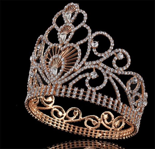 Corona da sposa vintage Tiara Corona alta e tonda Corona con strass di cristallo Accessori per capelli Copricapo con corona regina Ornamento per la testa della principessa216s