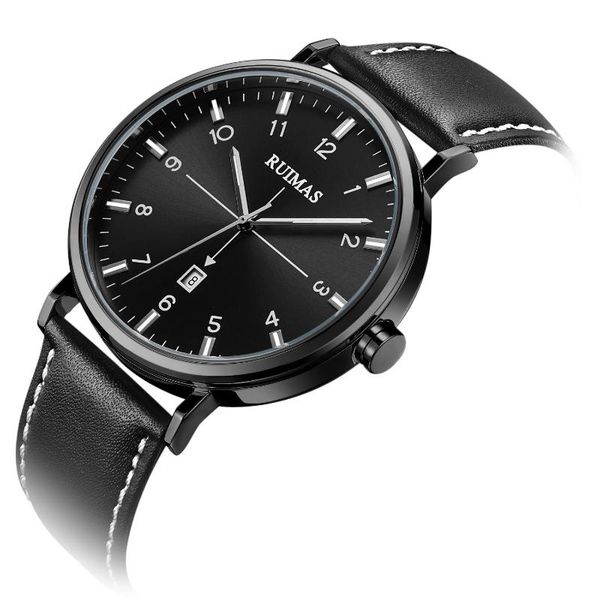 

ruimas watch men brand quartz watches reloj hombre wristwatches classic style relogio 2019 leather strap clock, Slivery;brown