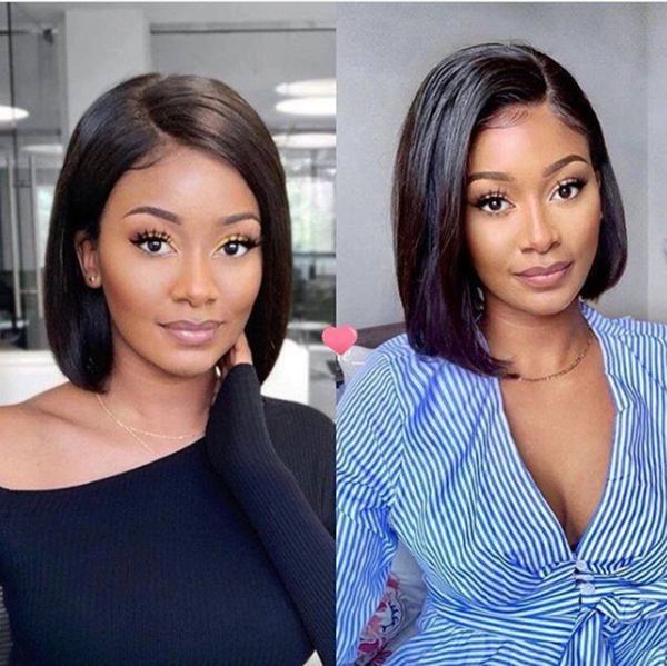 

short 13x6 lace front human hair wigs flower straight hair short bob wigs for business elite lady natural color wigs, Black;brown