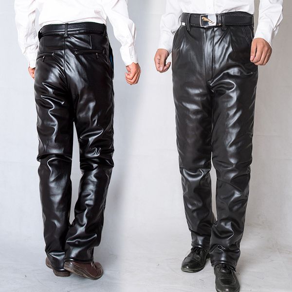 

men's leather trousers warm pants thickened fur lining winter outdoor windproof and warm riding motorcycle leather pants