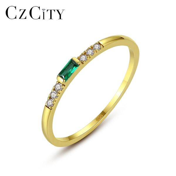 

czcity simple classic real 14k gold rings for women bridal wedding engagement yellow gold fine jewelry au585 cz anel gift r14140, Golden;silver