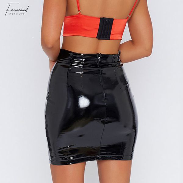 

skirts for women pencil skirt faux leather pu high waist mini women solid color chic elegant empire casual lady skirts 9043, Black