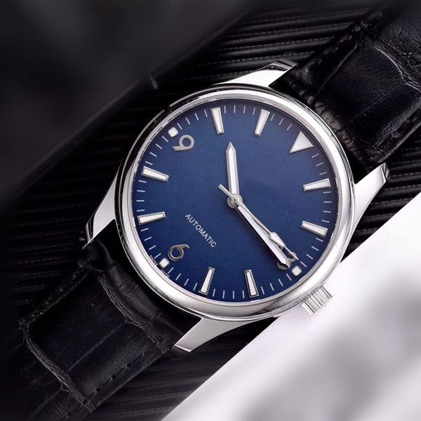 

montre automatique hommes de luxe япония 8215 с механическим механизмом синяя надпись с сапфировым стеклом зеркало итальянский черный кожаны, Slivery;brown