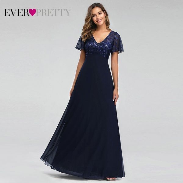 

evening dresses long ever pretty ez07706 elegant navy blue a-line short sleeve chiffon lace embroidery party gowns for wedding, White;black