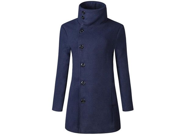 

men's spring autumn long section woolen coat jacket fashion europe wind lapel men's single-breasted trench coat jacket -1060, Black
