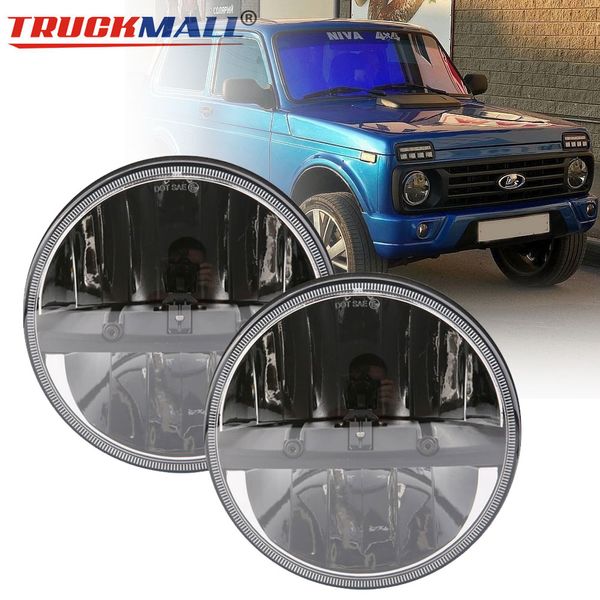 

for vaz 2121 lada niva 4x4 7inch 12v 24v led headlights with hi/lo beam projector headlamps with dot emark approved for