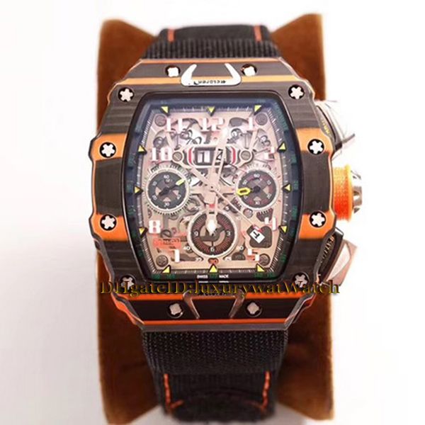 

Brand rm11 03 big date flyback chrono black keleton dial 7750 automatic men watch rm011 ntpt carbon fiber ca e nylon trap port watche, Slivery;brown