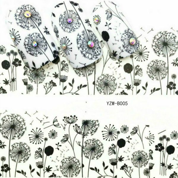 

1pcs black dandelion fashion women nail sticker butterfly flower water transfer decal sliders for nail art decoration tattoo tip