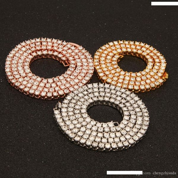 

3 4мм * 16-24inches hip hop 1 его теннис цепь ожерелье мужские золото серебро rosegold iced out punk ожерелье, Silver