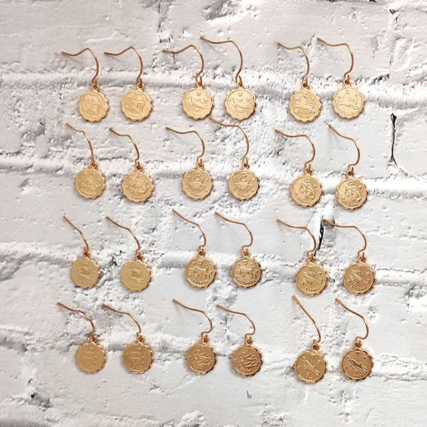 

flatfoosie зодиака золотые серьги созвездие серьги celestial гороскоп этнический заявление dainty монета падения женщины подарка ювелирных и, Silver