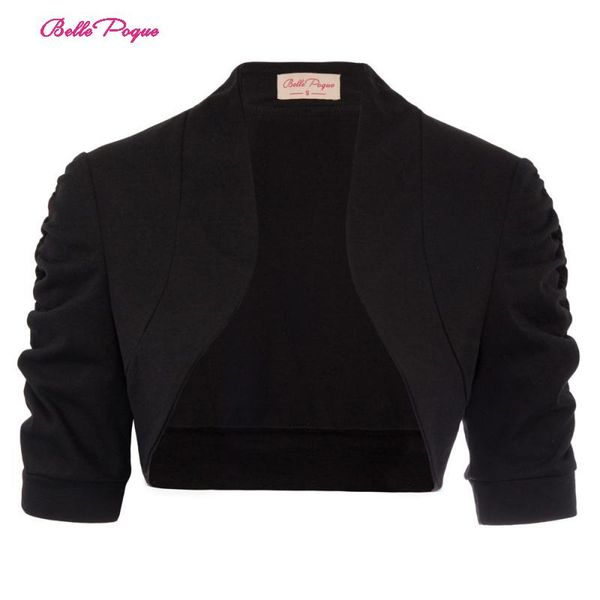 

belle poque 2019 fashion women's cardigan solid color comfy lightweight half sleeve open front cropped shrug bolero black, Black;brown
