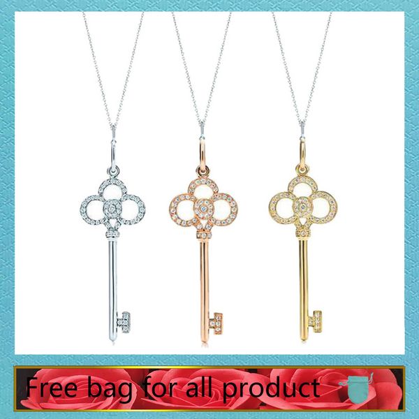 

1: 1 original model necklaces s925 for women fashion zircon key pendant necklaces ladies jewelry birthday valentinesgift, Silver