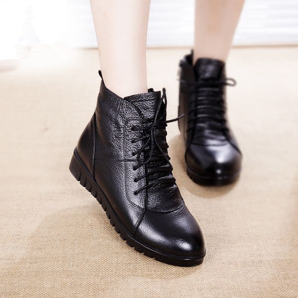 

shoes women winter warm fur ankle boots genuine leather boots women casual shoes female bootee woman 2020 waterproof 43, Black