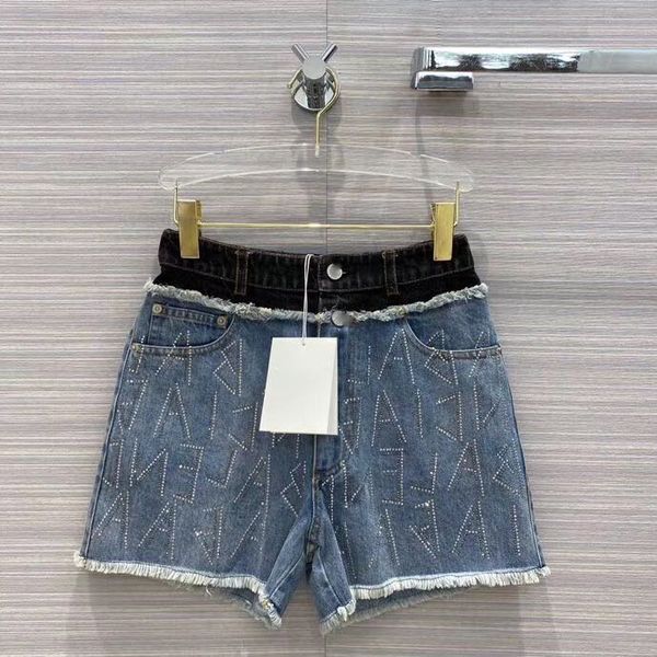 

lu 2002 fashion women retro street contrast color waist stitching diamond denim shorts, White;black
