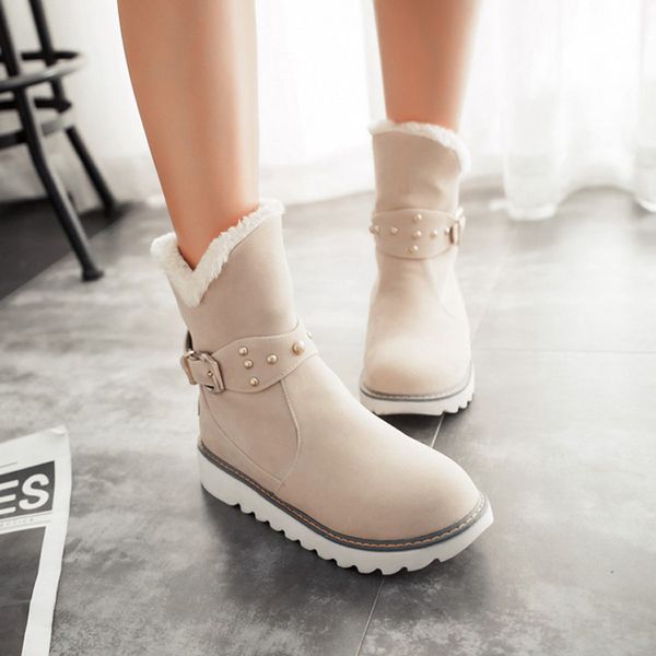 

fashion faux fur snow boots women ankle boots plus size 2020 winter warm plush female ladies flats shoes, Black
