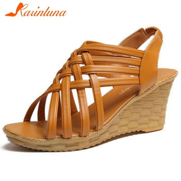 

karin new fashion wedge high heels summer sandals woman shoes peep toe slip on rome casual shoes women sandals female, Black