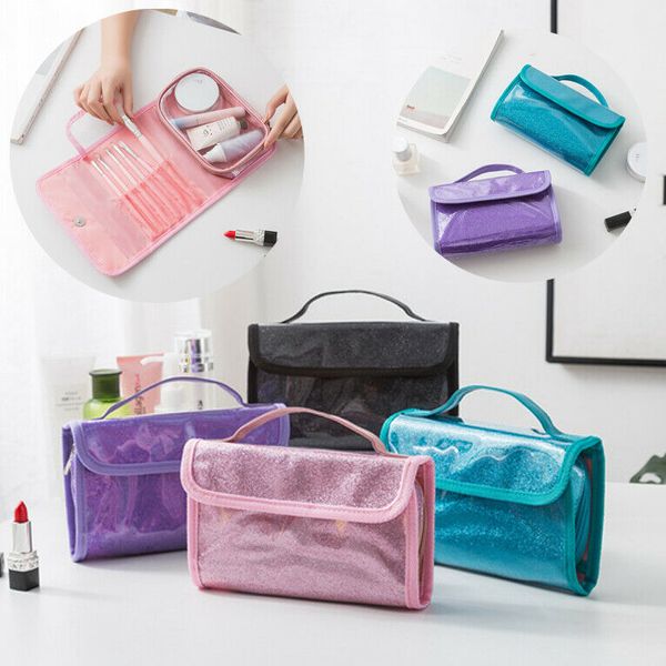 

hangable glitter bag cosmetic makeup organizer travel pouch pvc toiletry case waterproof bathroom wash storage bags