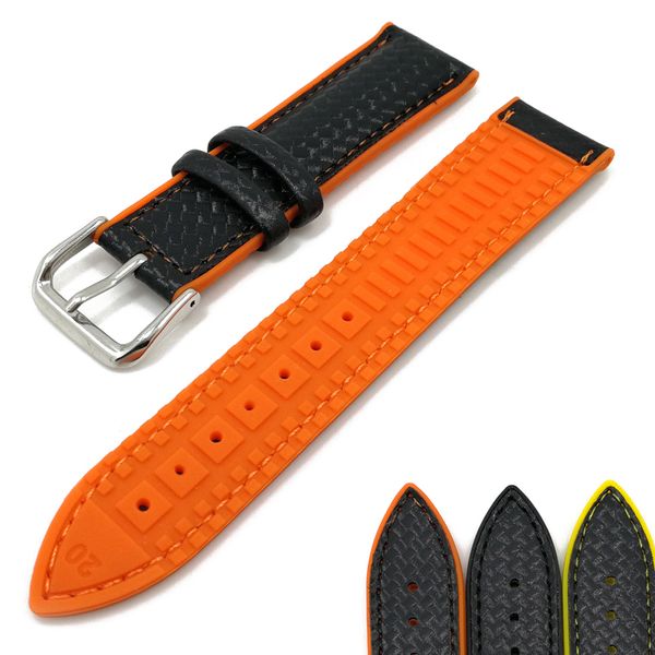 

mjeess generic watchband silicone + leather watch strap bands waterproof 18mm 20mm 22mm watches belt bracelet, Black;brown