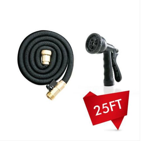

wholesales deluxe 25 ft water hose black spray flexible garden nozzle expandable