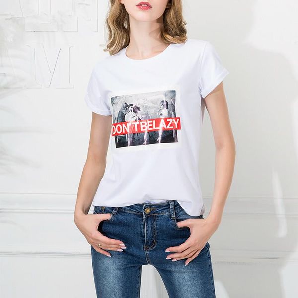 

полиэстер женщины печати футболка хлопок письмо t-shirt женщины топы harajuku летняя мода tshirt с коротким рукавом майка женский качество, White