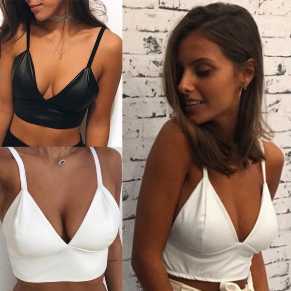 

fashion women pu skinny camis black white bustier bra streetwear vest crop bralette 2020 summer
