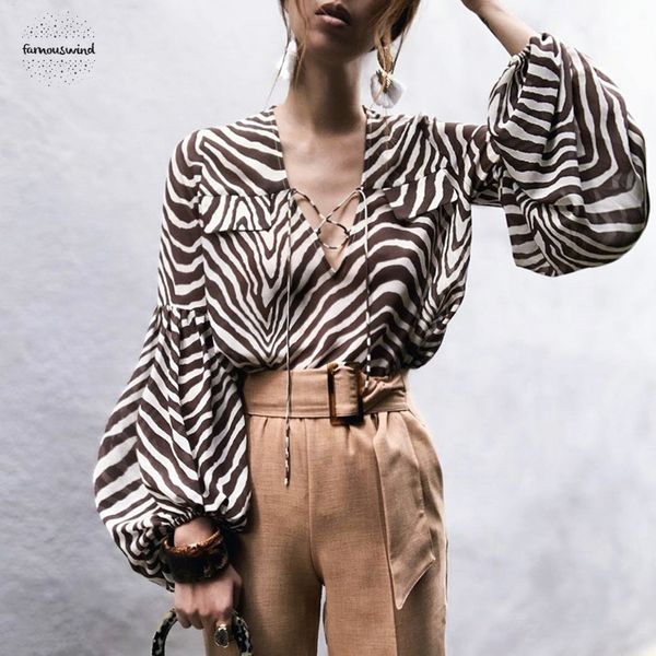 

women blouse shirt zebra stripe print long sleeve summer blouse bell long sleeve female elegant lace ladies blouse 2019, White