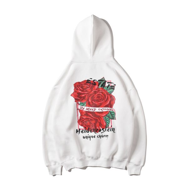 

2019 black red rose hoodie cotton winter fleece men hip hop hoodie sweatshirt floral harajuku hoodies pullover streetwear autumn