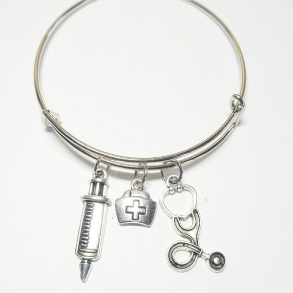 

2020new медсестра cap медицинский браслет шприц стетоскоп милый браслет ювелирные изделия подарок мода сплава кулон ювелирные изделия брасле, Black