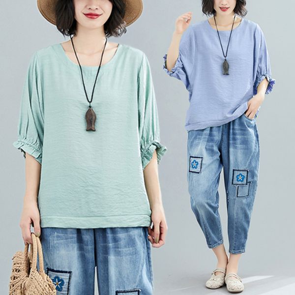 

big size summer women fashion elegant solid color batwing ladies female plus large loose short sleeve blouse shirt blouse, White