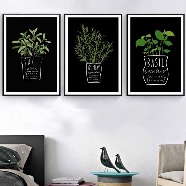 

framed canvas pictures decor kitchen office wall potted plant and letters a4 painting art printed nordic style fashion posters