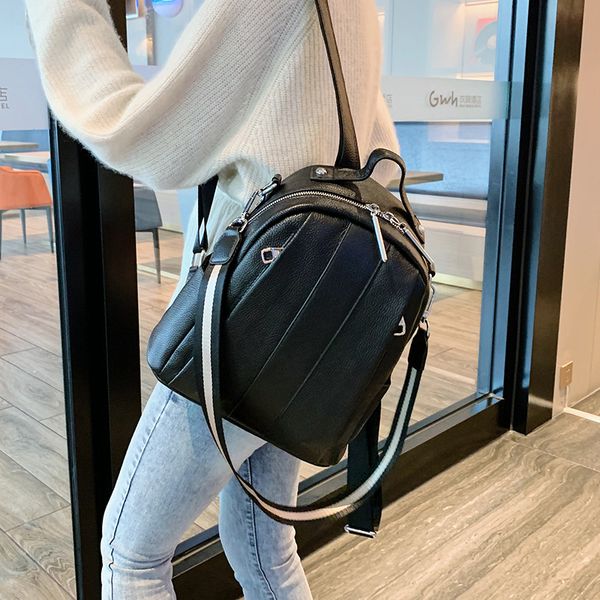 

women's backpack first layer cowhide college wind soft leather travel fashion wild 2020 new student bag
