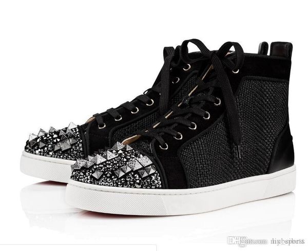 

2019 men shoes red bottom high sneaker black suede with spikes strass mixkeolouis flat shoes spring summer skate shoes rivets trainer