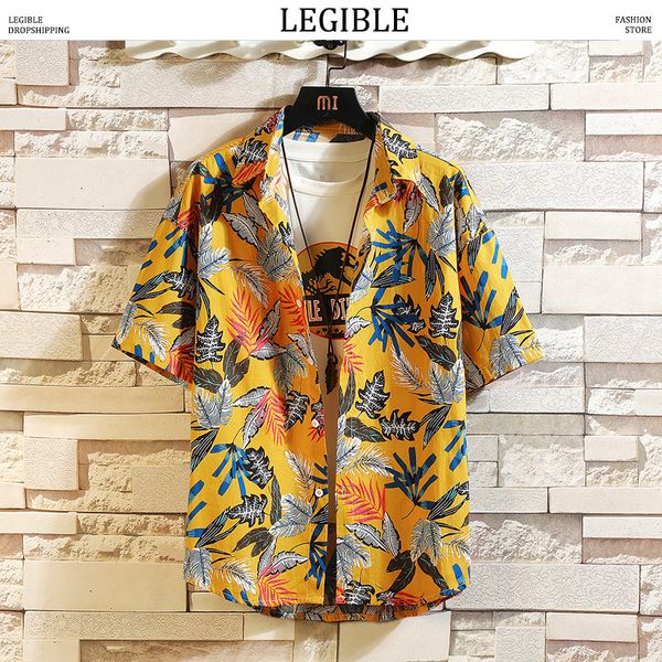 

legible floral shirt men korean fashion short sleeve shirt male hawaiian shirts casual loose clothes men, White;black