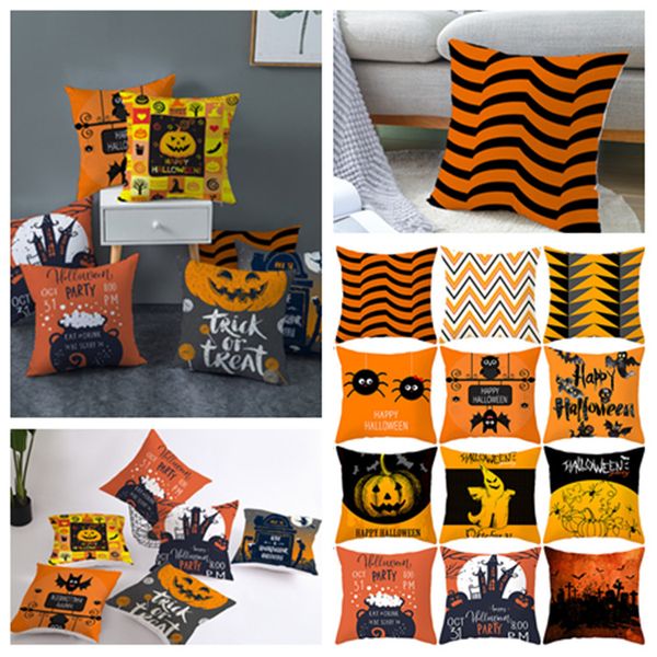 

new 45*45cm halloween pillowcase orange geometric pillow cover customed pumpkin print cushion cover halloween decorations 40 style t2i5359