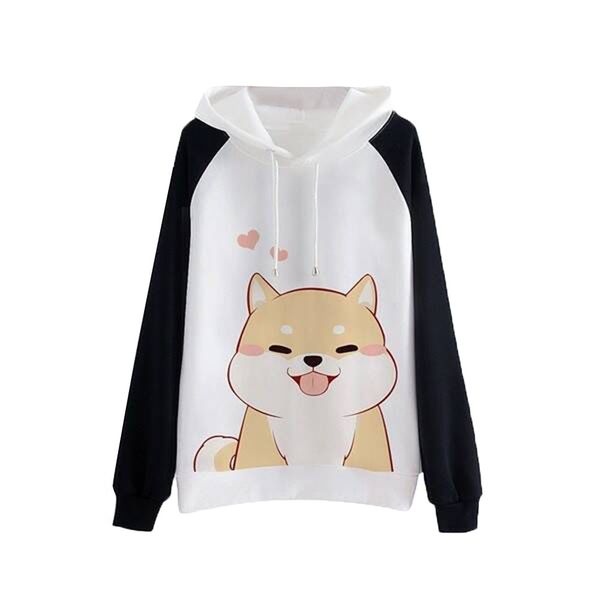 

2019 autumn casual harajuku kawaii black dog sweatshirts lady long sleeve turtleneck pullover funny cartoon print blouse a4