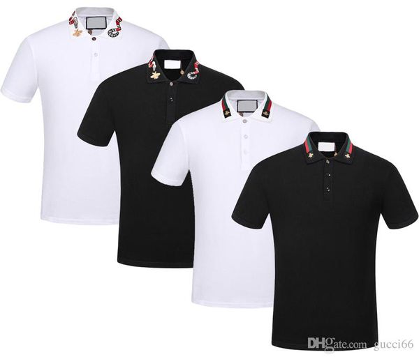 

brand new spring summer autumn men casual polo shirt t shirts men polo tshirts snake bee embroidery high street mens polos t-shirt, White;black