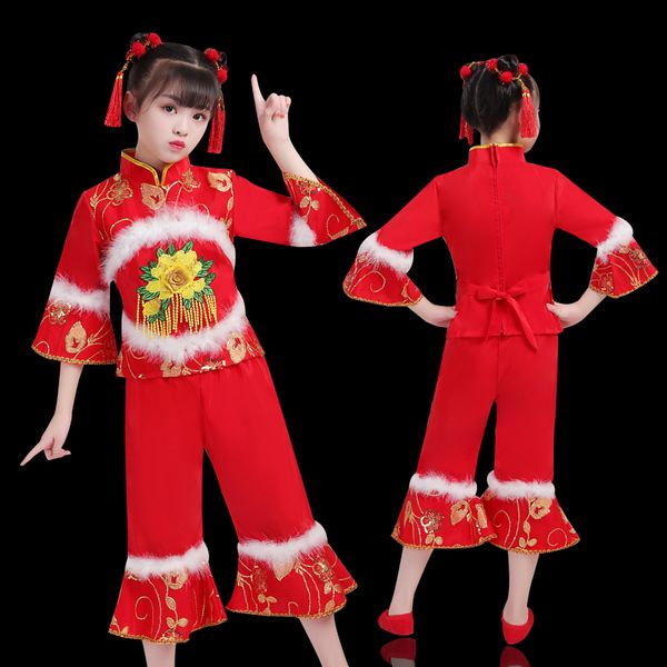 

stage wear children's yangko dance style costumes girls national hand performance clothes year's day, Black;red
