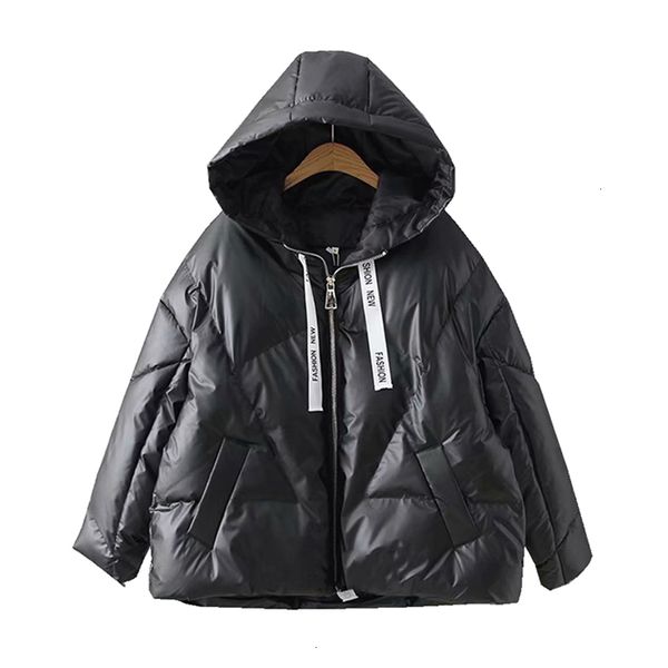 

women big mate winter warm fat parka loose jas winter women jas glossy hooded down parka linen jackets, Black