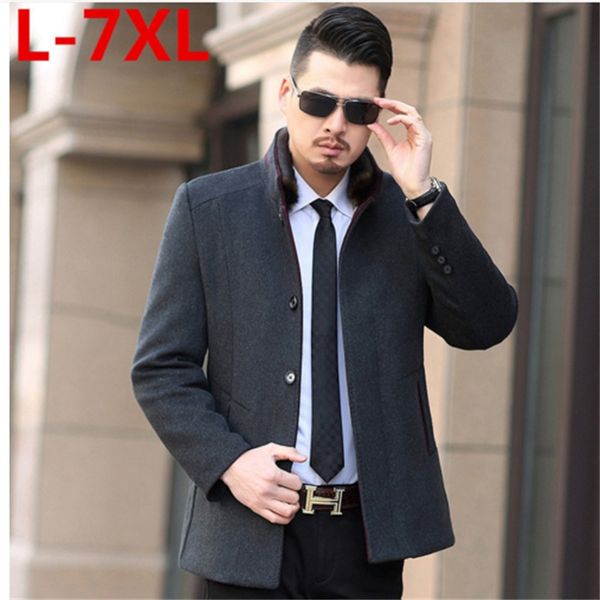 

new plus size 7xl 6xl 5xl arrival men casual comfort removable hair collar single breasted wool coat fashion luxury high quality, Black