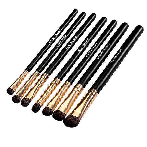 Neueste 7Pcs Professionelle Augen Make-Up Pinsel Set Holzgriff Lidschatten Augenbraue Eyeliner Blending Pulver Schwarz Pinsel