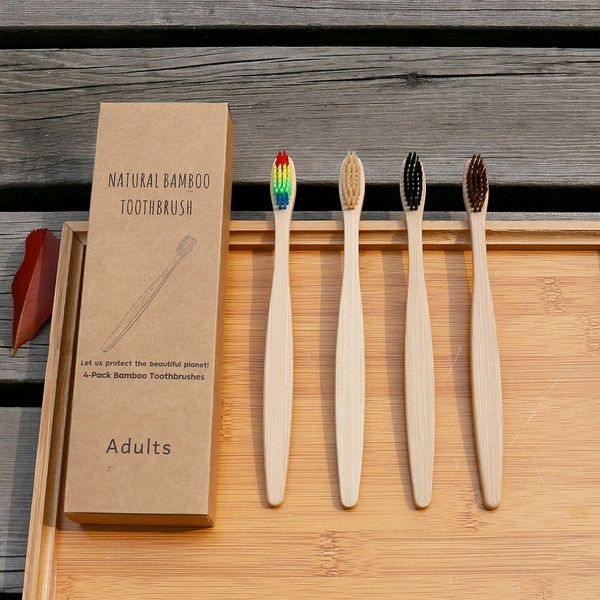

bamboo toothbrush 4 pack with case box packing travel set eco friendly whole sale