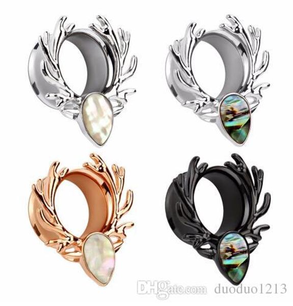 

36pcs/lot sale kubooz jewelry deer style ear piercing tunnels body jewelry white shell logo ear plugs stainless steel expander wholesale, Silver