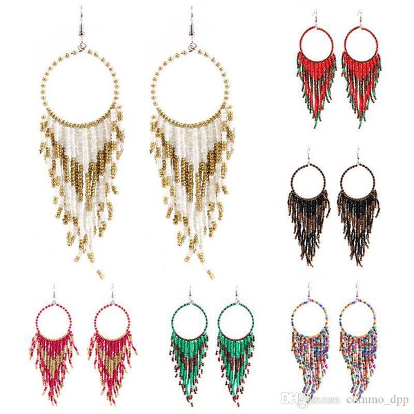 

new boho ethnic tassel earrings women vintage rice beads long drop dangle silver ear hook for ladies fashion jewelry gift
