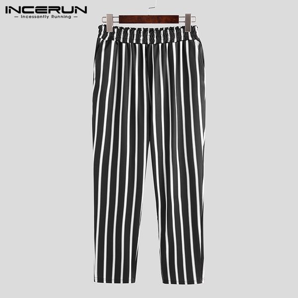 

new fashion men striped pants elastic waist joggers workout casual pants high street fitness trousers men 2019 incerun plus size, Black