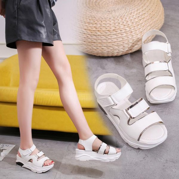 

2019 women's leather sandals spring summer ladies walking shoes fashion casual sandal loafers flat heel platform med heel shoes, Black