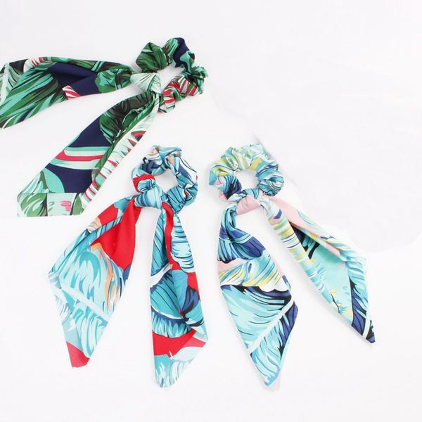 

floral print hair bands scrunchie streamer accessories women girl ponytail holder elastic scrunchies turban horsetail hair ties 20pcs f315d, Slivery;white