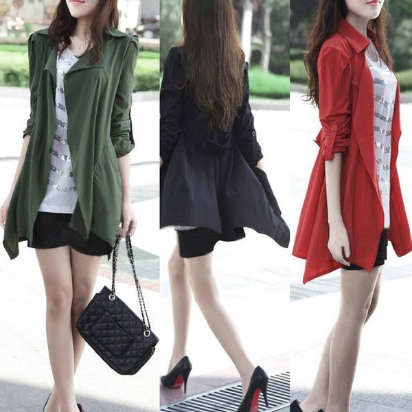 

spring & autumn women mid-long style windbreaker,large size long cardigan trench overcoat,casual loose turn-down collar coat, Tan;black