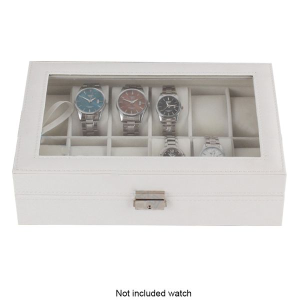 

luxury storage watch box dustproof wooden large gifts durable case 12 slots white home display organizer, Black;blue