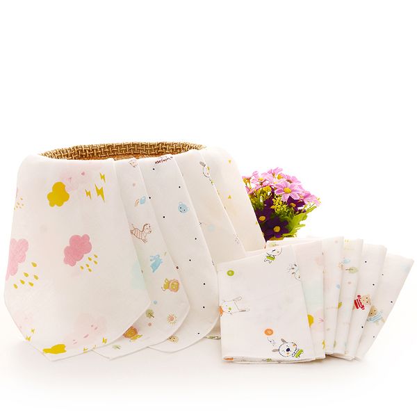 

10 article newborn baby double-layer thin towel cotton gauze bibs baby face towel small towel feeding handkerchief soft, White